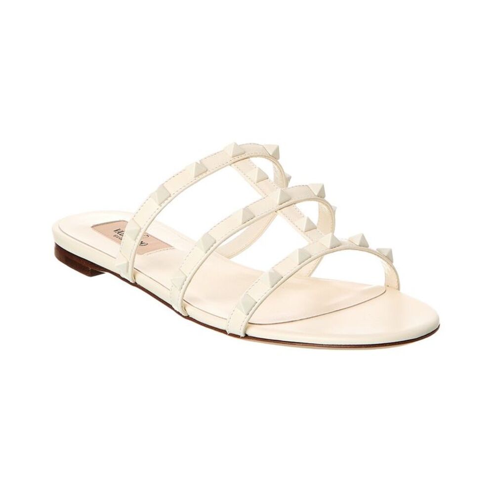Valentino Rockstud Caged Leather Sandal, White